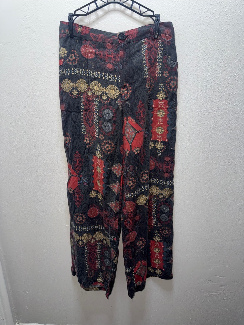 Desigual Black, Red & Gold Patterned Wide Leg Jeans